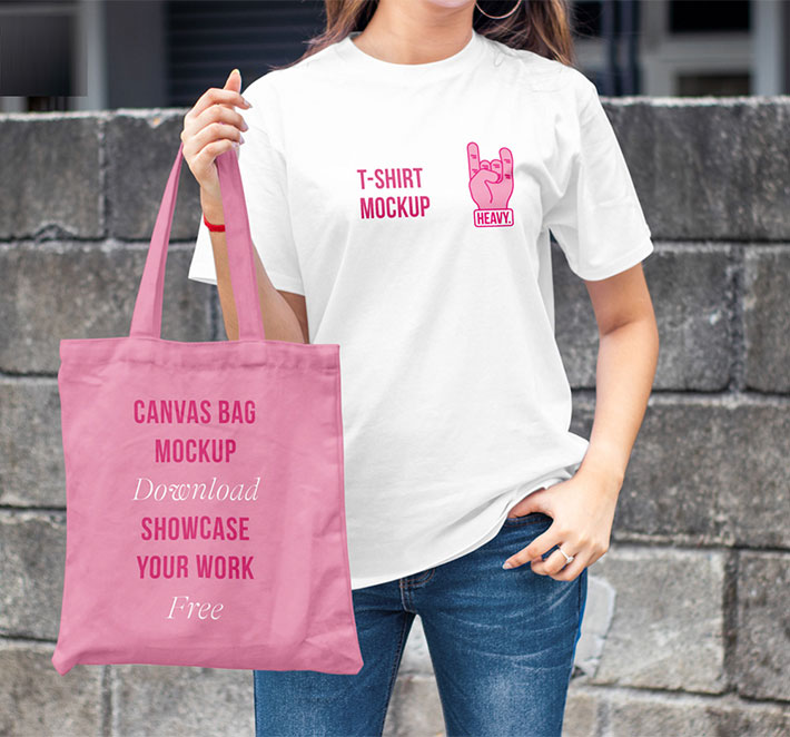 Free T-Shirt with Canvas Bag Mockup