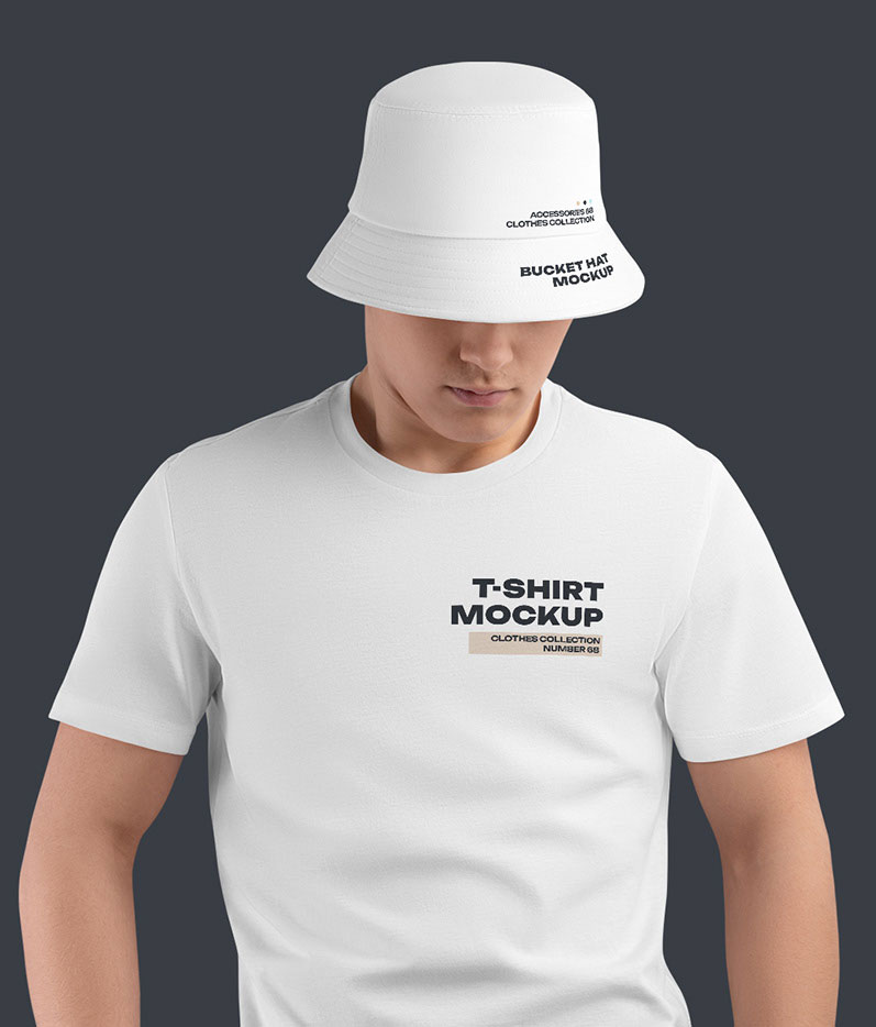 Mockup Bucket Hat and T-Shirt with One Free